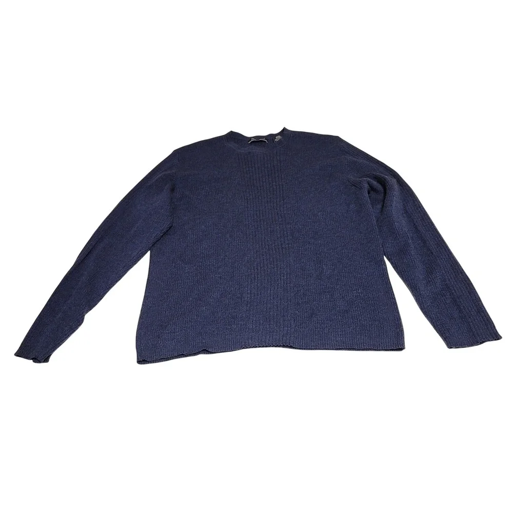 Vintage Brandini Merino Wool Sweater Mens Large Blue Ribbed Crewneck Romania